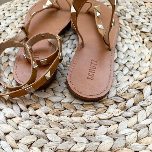 SCHUTZ Courtney studded flat genuine leather sandals - Picture 5 of 9